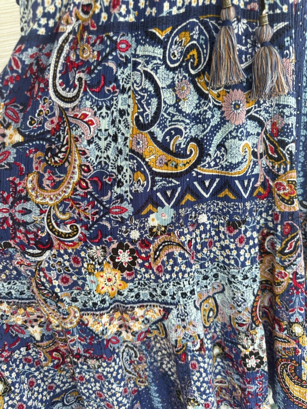 Knox Rose Navy Blue Floral Tassel Peasant Dress - Picture 12 of 17
